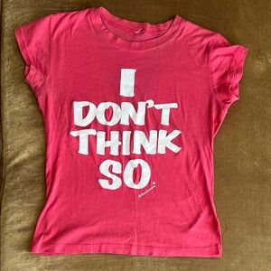 Humor girls Teeshirt 1990s circa. Faded fuchsia color Fun with denim look